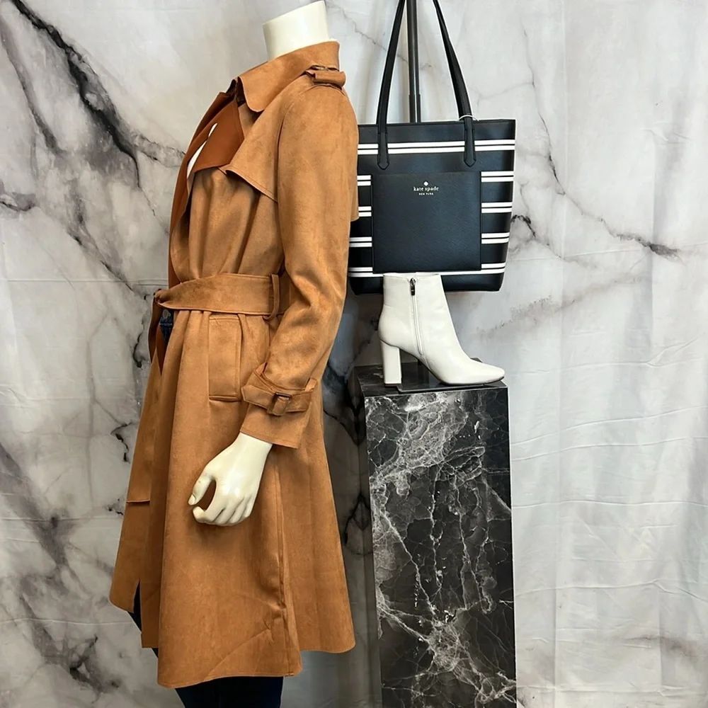 * Few Moda Brown vegan suede coat with tie *